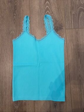 Lace-Trim Ribbed Camisole - Bright Turquoise